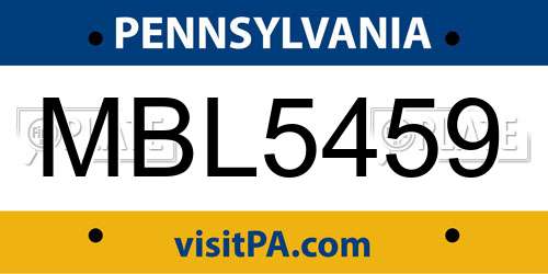 MBL5459 Pennsylvania License Plate