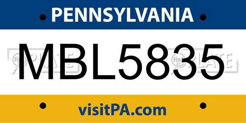 MBL5835 Pennsylvania License Plate