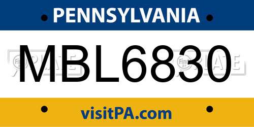 MBL6830 Pennsylvania License Plate