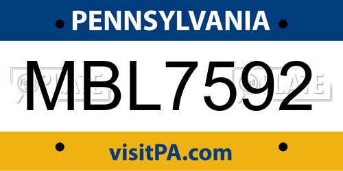 MBL7592 Pennsylvania License Plate