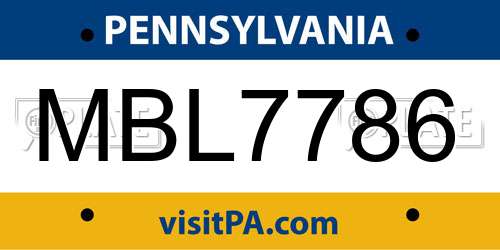 MBL7786 Pennsylvania License Plate