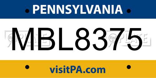 MBL8375 Pennsylvania License Plate