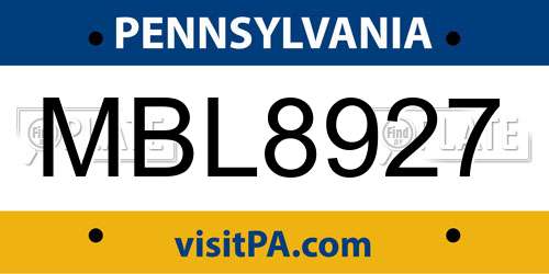 MBL8927 Pennsylvania License Plate