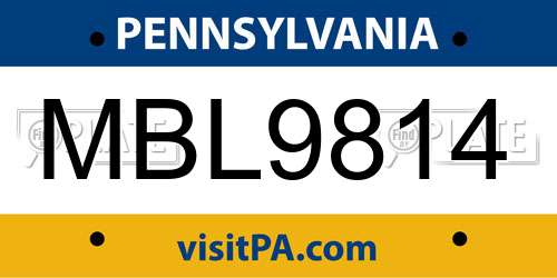MBL9814 Pennsylvania License Plate