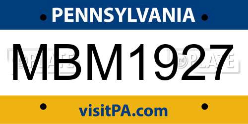 MBM1927 Pennsylvania License Plate