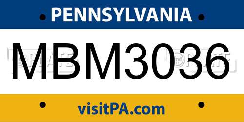 MBM3036 Pennsylvania License Plate