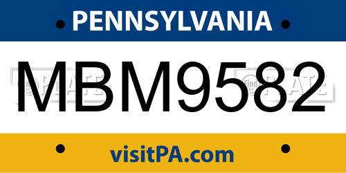 MBM9582 Pennsylvania License Plate