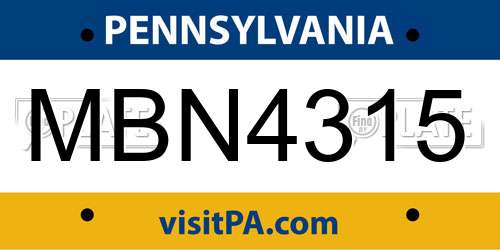 MBN4315 Pennsylvania License Plate