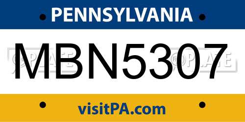 MBN5307 Pennsylvania License Plate