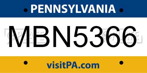 MBN5366 Pennsylvania License Plate