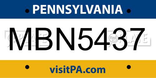 MBN5437 Pennsylvania License Plate