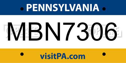 MBN7306 Pennsylvania License Plate