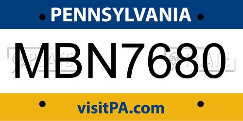 MBN7680 Pennsylvania License Plate