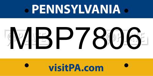 MBP7806 Pennsylvania License Plate