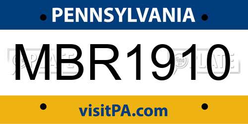 MBR1910 Pennsylvania License Plate