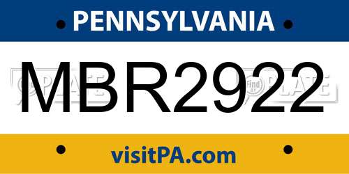 MBR2922 Pennsylvania License Plate