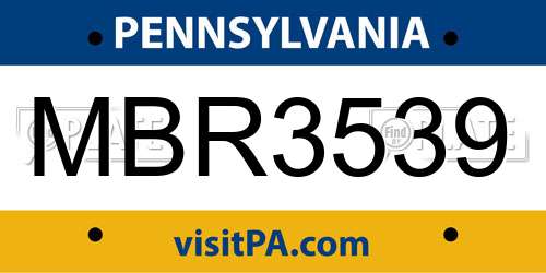 MBR3539 Pennsylvania License Plate