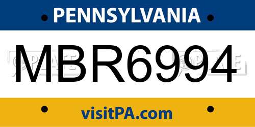 MBR6994 Pennsylvania License Plate