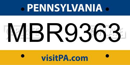 MBR9363 Pennsylvania License Plate