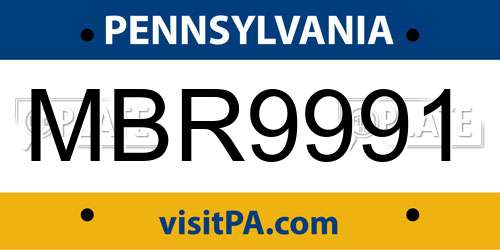 MBR9991 Pennsylvania License Plate
