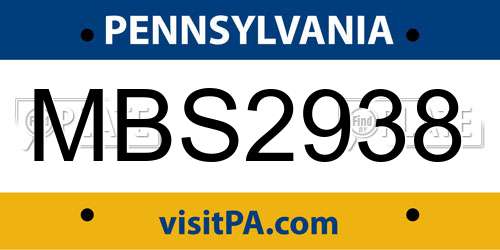 MBS2938 Pennsylvania License Plate