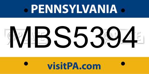 MBS5394 Pennsylvania License Plate