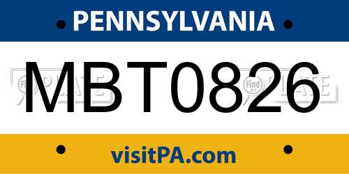 MBT0826 Pennsylvania License Plate