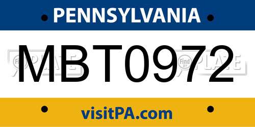 MBT0972 Pennsylvania License Plate