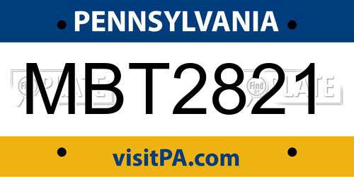 MBT2821 Pennsylvania License Plate