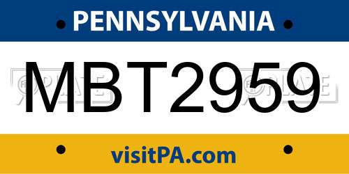 MBT2959 Pennsylvania License Plate