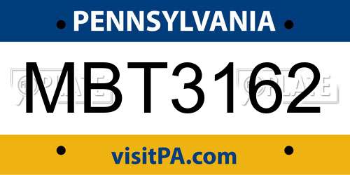 MBT3162 Pennsylvania License Plate