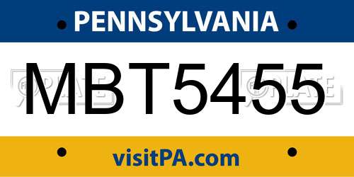 MBT5455 Pennsylvania License Plate