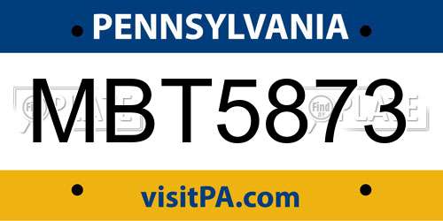 MBT5873 Pennsylvania License Plate