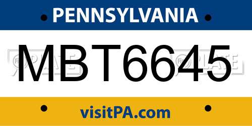 MBT6645 Pennsylvania License Plate