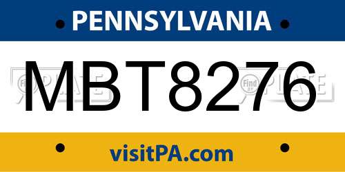 MBT8276 Pennsylvania License Plate