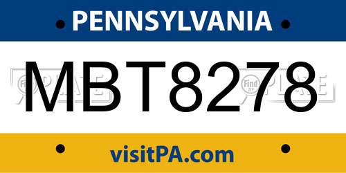 MBT8278 Pennsylvania License Plate