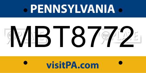 MBT8772 Pennsylvania License Plate