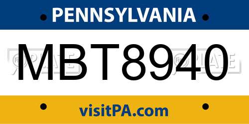 MBT8940 Pennsylvania License Plate