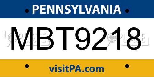 MBT9218 Pennsylvania License Plate