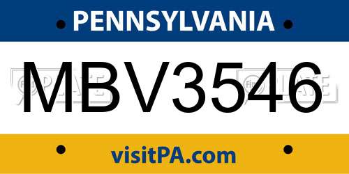 MBV3546 Pennsylvania License Plate