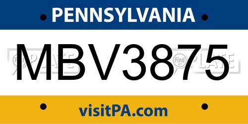 MBV3875 Pennsylvania License Plate