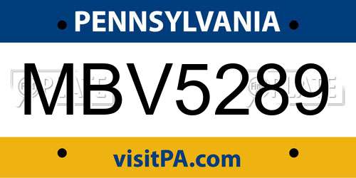 MBV5289 Pennsylvania License Plate