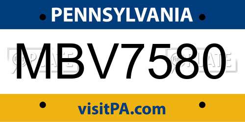 MBV7580 Pennsylvania License Plate