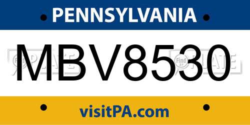 MBV8530 Pennsylvania License Plate