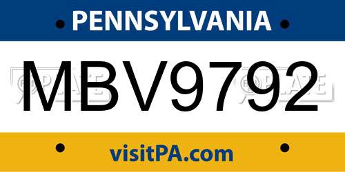 MBV9792 Pennsylvania License Plate
