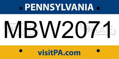 MBW2071 Pennsylvania License Plate