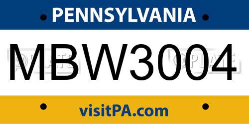 MBW3004 Pennsylvania License Plate
