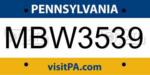 MBW3539 Pennsylvania License Plate