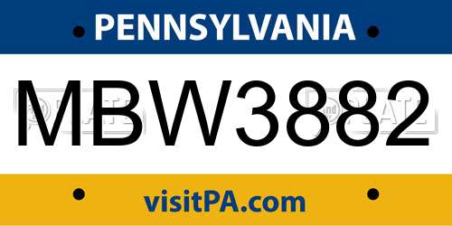 MBW3882 Pennsylvania License Plate