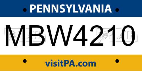 MBW4210 Pennsylvania License Plate